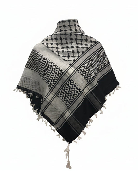 Reversible Two-Tone Black Cotton Kuffiyeh with Tassels