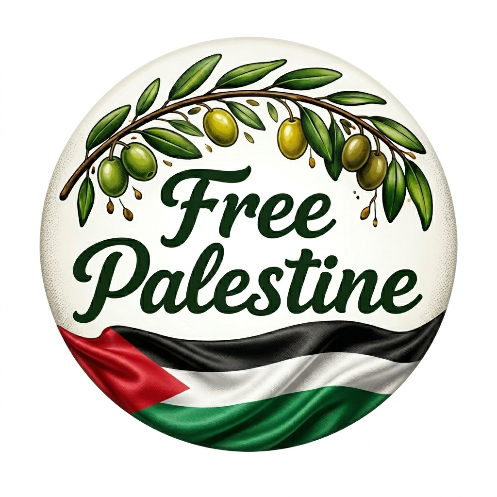 Donation Pin: Free Palestine Olive Foliage and Flag