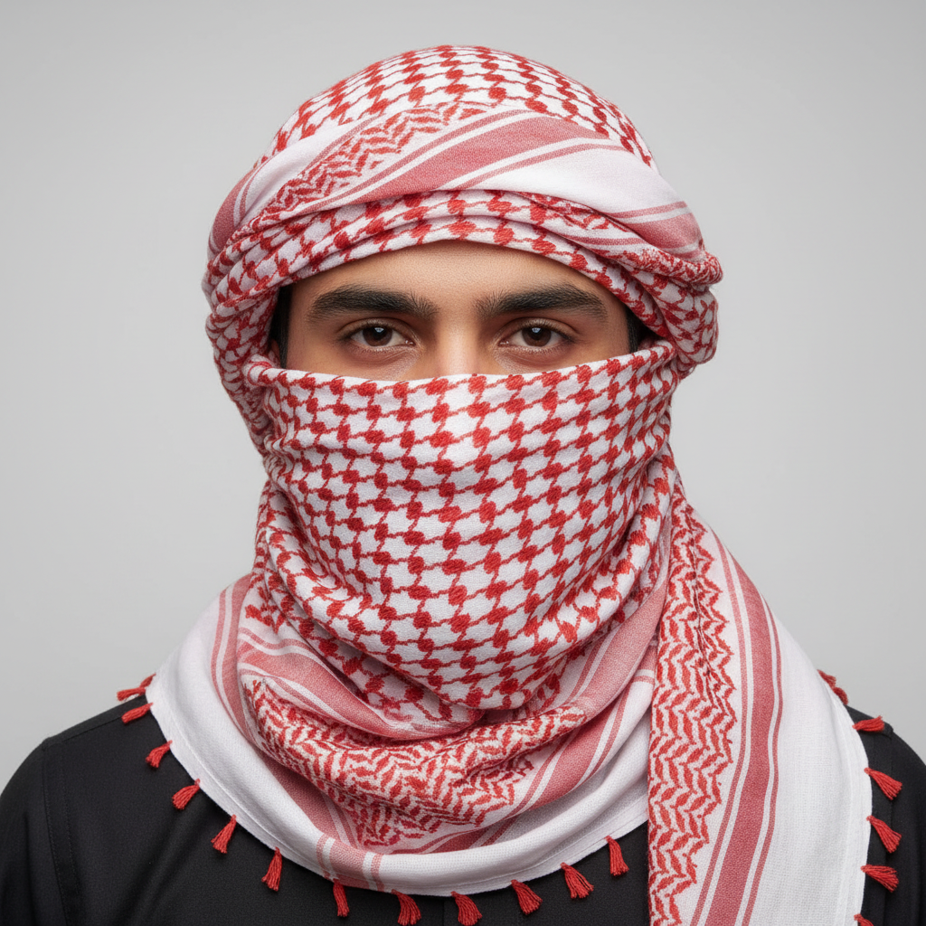 Reversible Two-Tone Red Cotton Kuffiyeh with Tassels