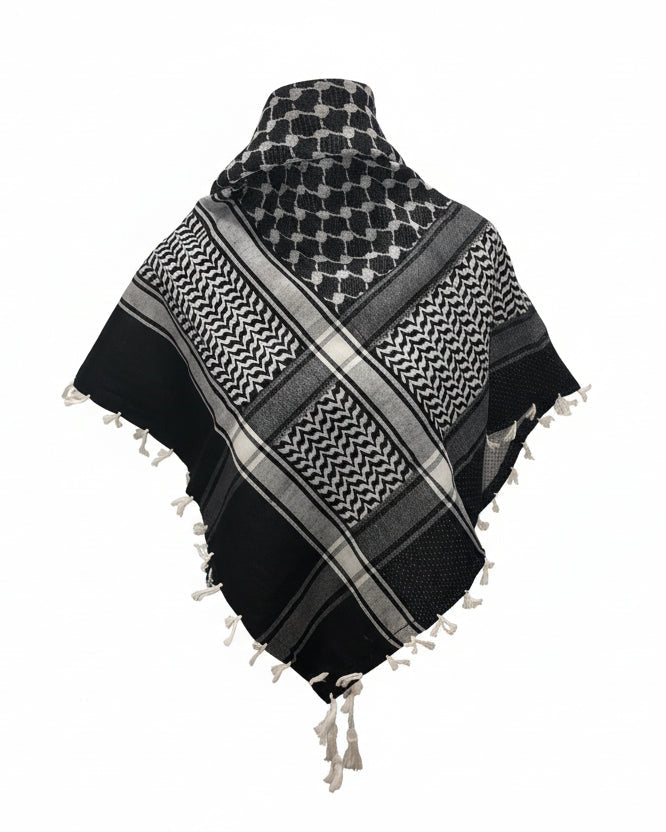 Reversible Two-Tone Cotton Kuffiyeh with Tassels