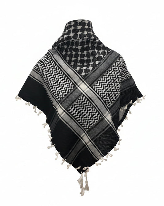Reversible Two-Tone Black Cotton Kuffiyeh with Tassels