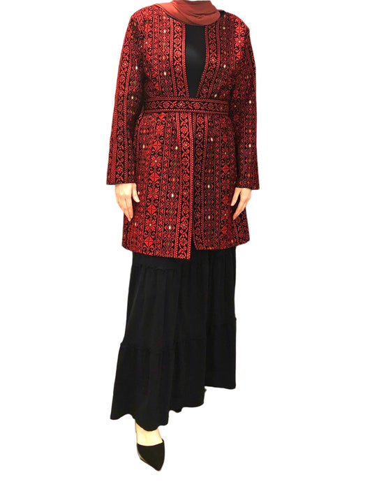 Long Modern Palestinian Tatreez Jacket with belt