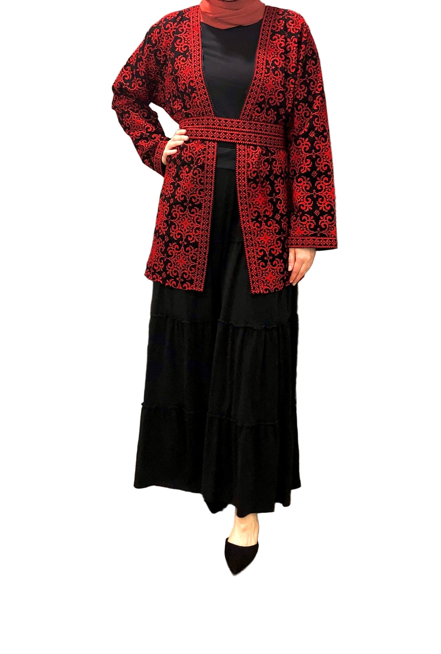 Short Traditional Palestinian Tatreez Jacket with belt