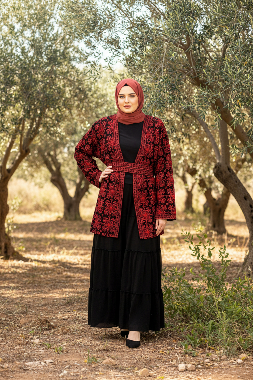 Short Traditional Palestinian Tatreez Jacket with belt