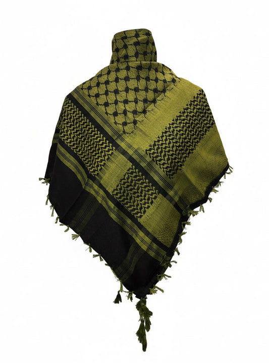 Reversible Two-Tone Olive Green Cotton Kuffiyeh with Tassels