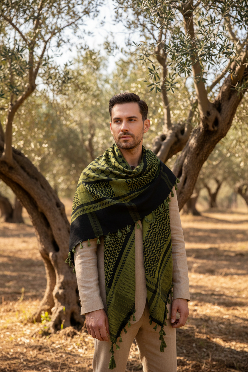 Reversible Two-Tone Cotton Kuffiyeh with Tassels