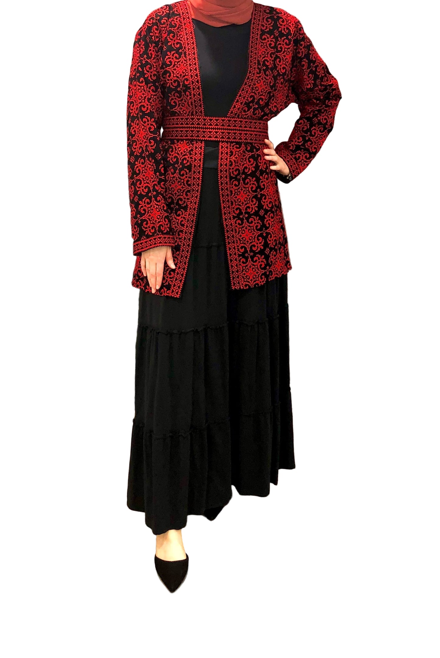 Short Traditional Palestinian Tatreez Jacket with belt