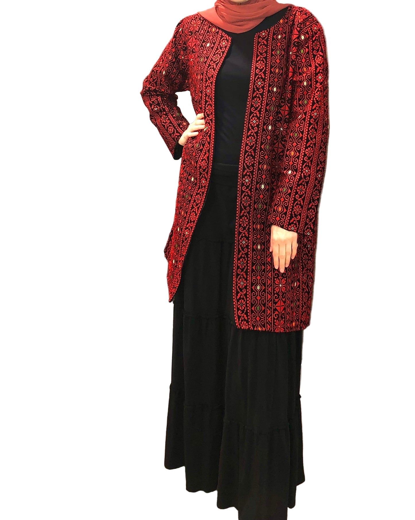 Long Modern Palestinian Tatreez Jacket with belt