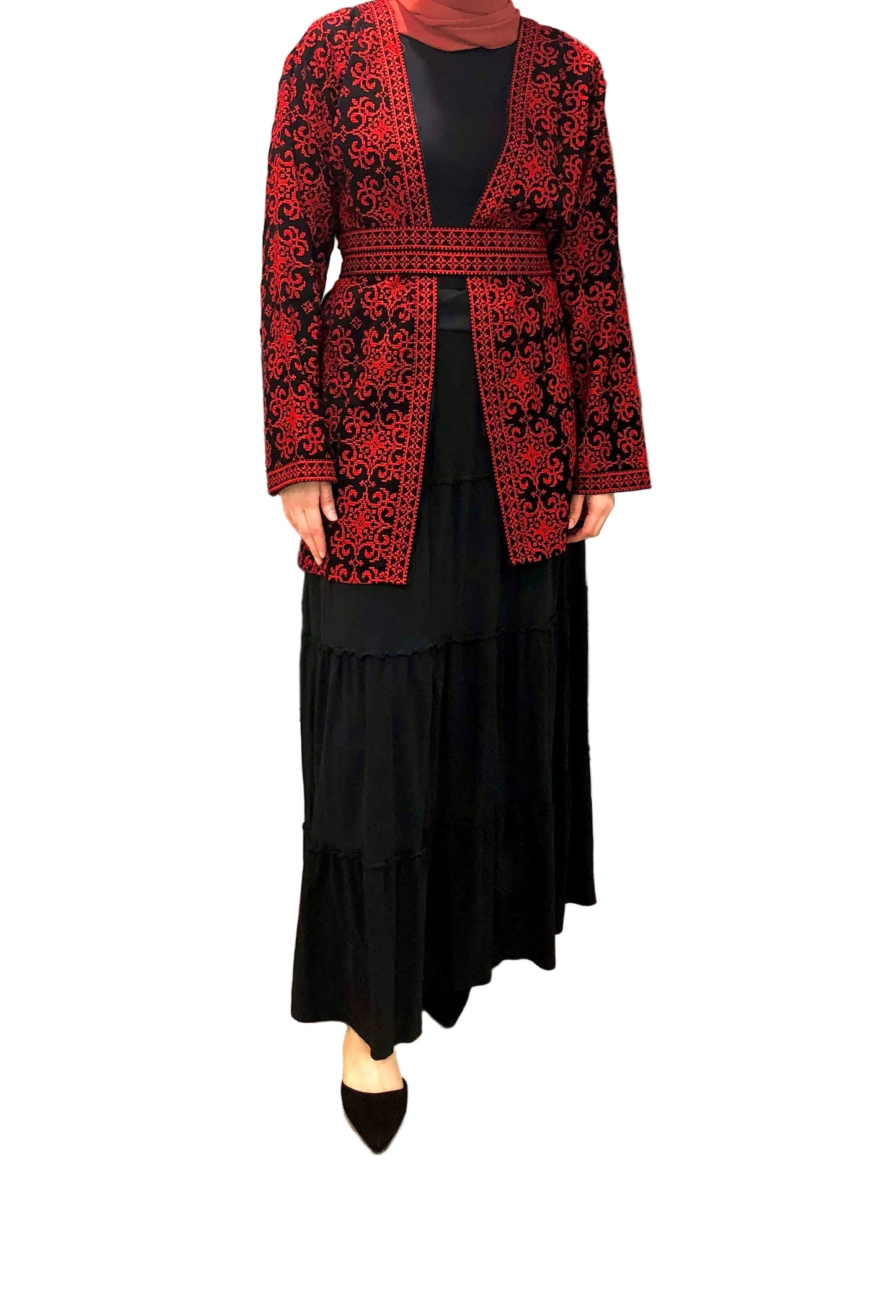 Short Traditional Palestinian Tatreez Jacket with belt