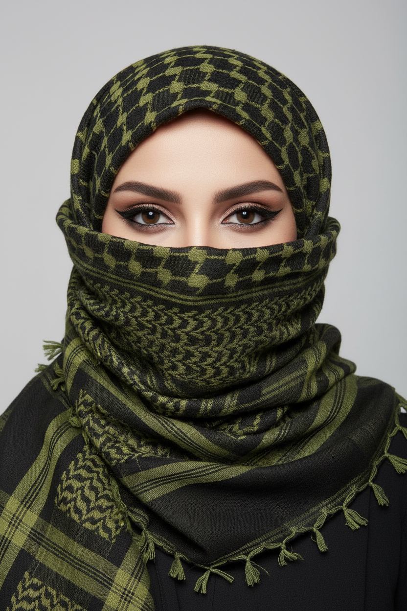 Reversible Two-Tone Cotton Kuffiyeh with Tassels