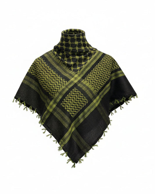 Reversible Two-Tone Olive Green Cotton Kuffiyeh with Tassels