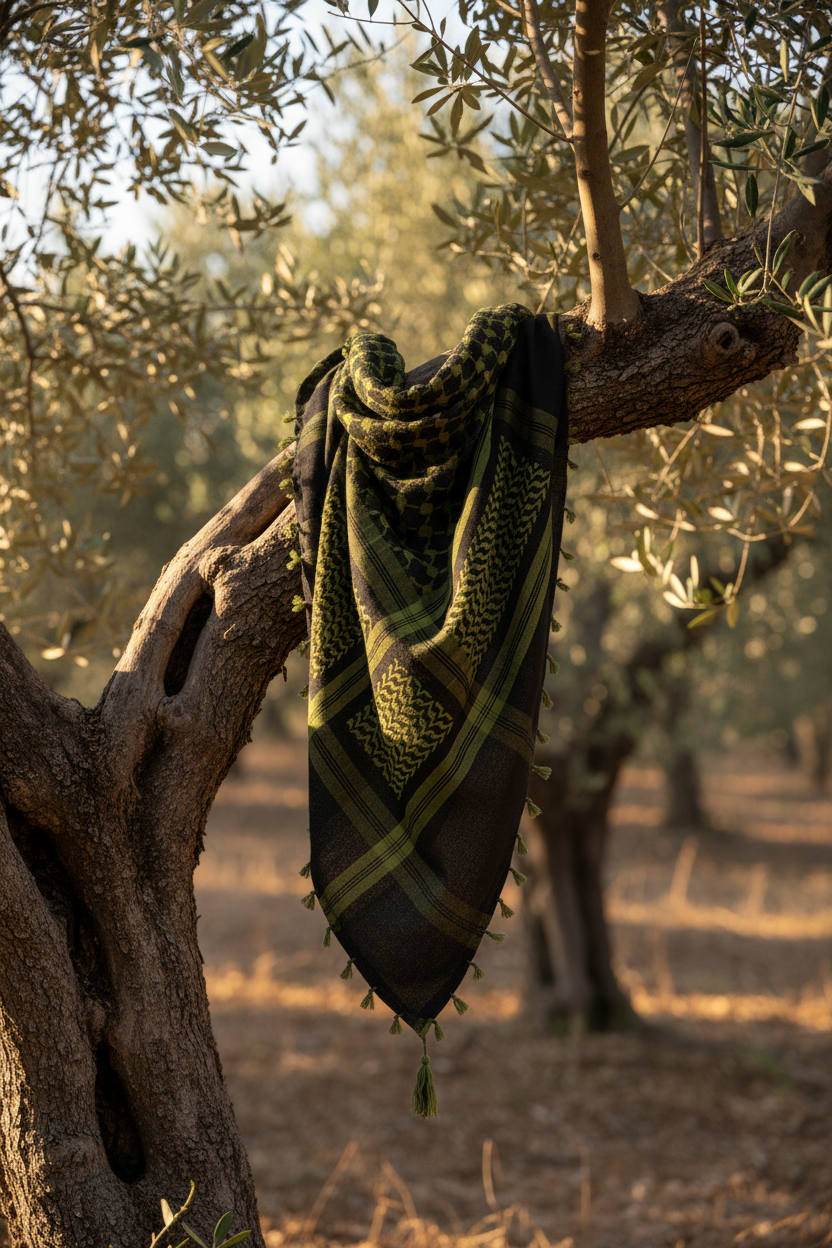 Reversible Two-Tone Cotton Kuffiyeh with Tassels