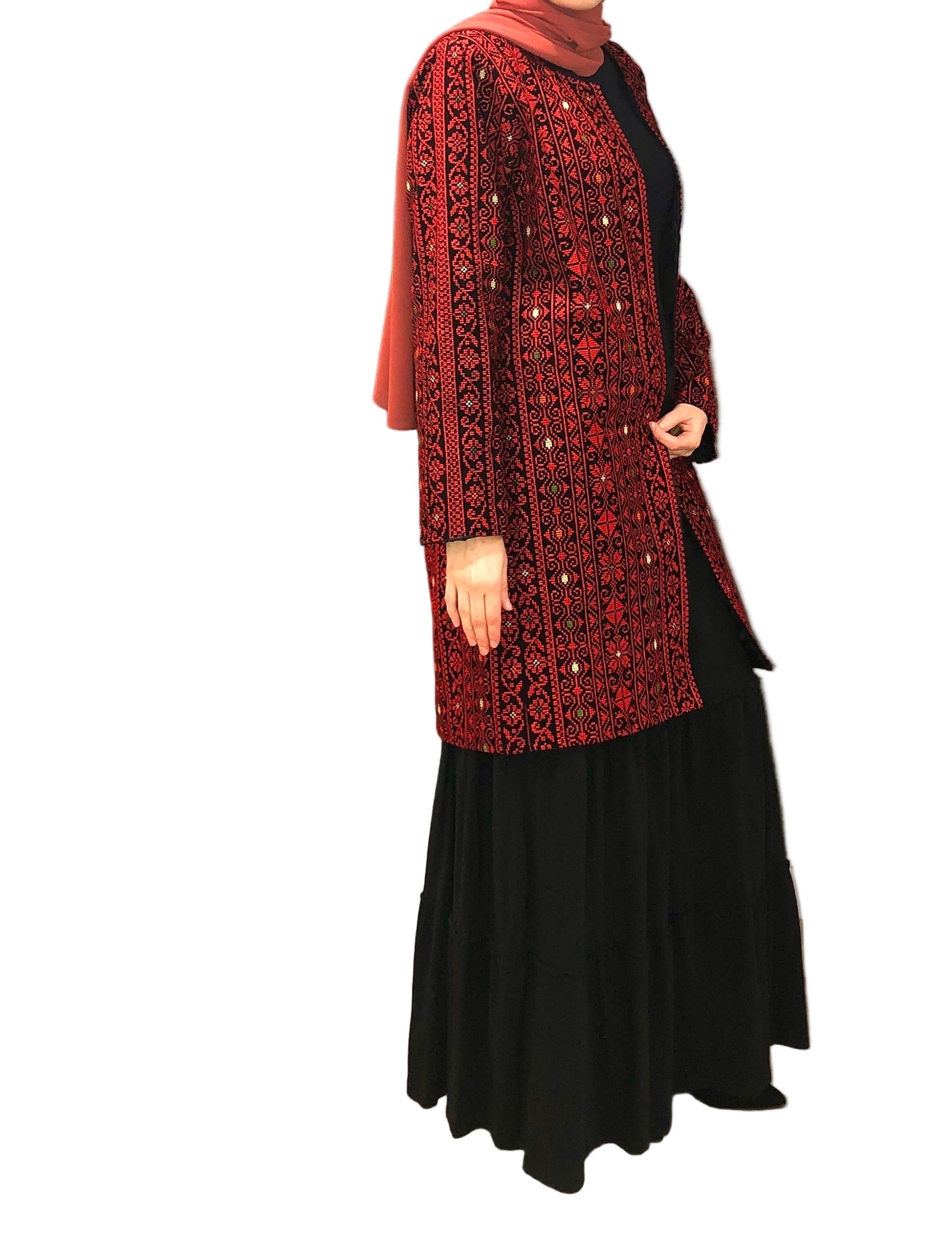 Long Modern Palestinian Tatreez Jacket with belt