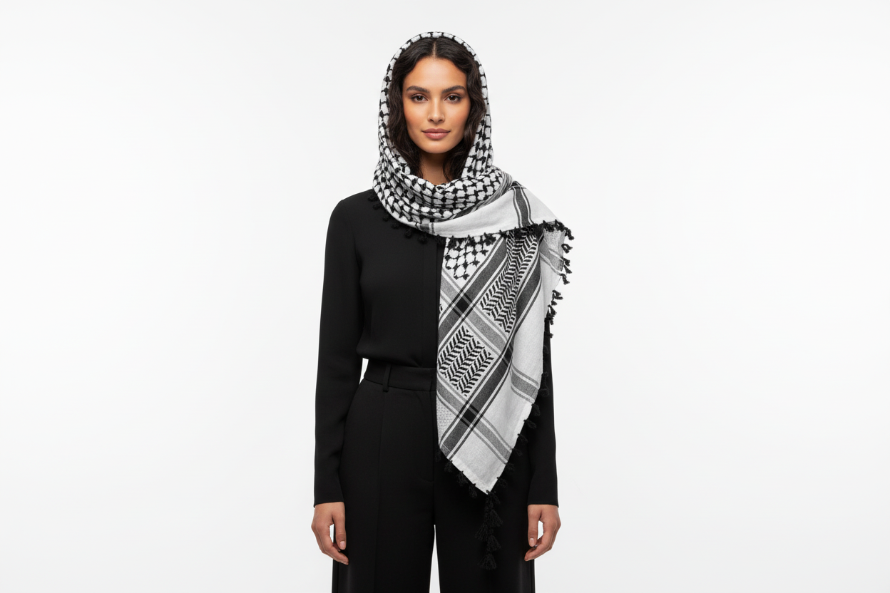 Reversible Two-Tone Cotton Kuffiyeh with Tassels
