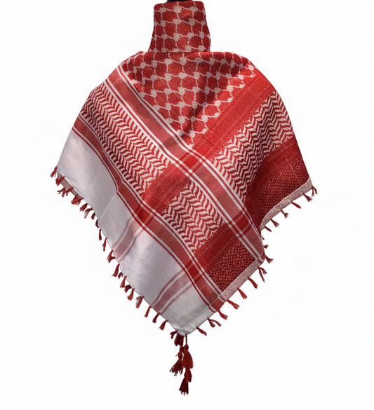Reversible Two-Tone Red Cotton Kuffiyeh with Tassels