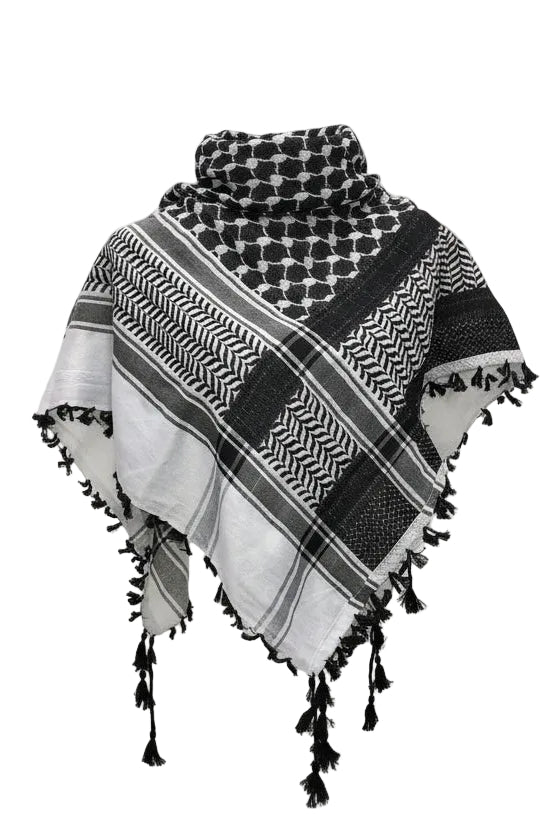 Reversible Two-Tone Cotton Kuffiyeh with Tassels