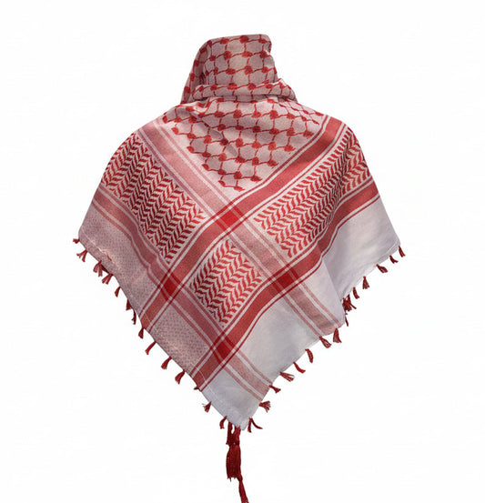 Reversible Two-Tone Red Cotton Kuffiyeh with Tassels